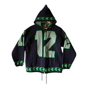 Seattle Seahawks 12 Wool Full Zip Hoodie Sweater TEJIDOS RUMINAHUI Medium Boho